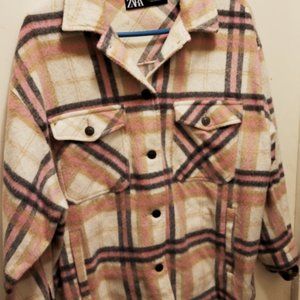 ZARA Shirt Womans Shacket Plaid PINK Flannel OVERSIZED - Medium